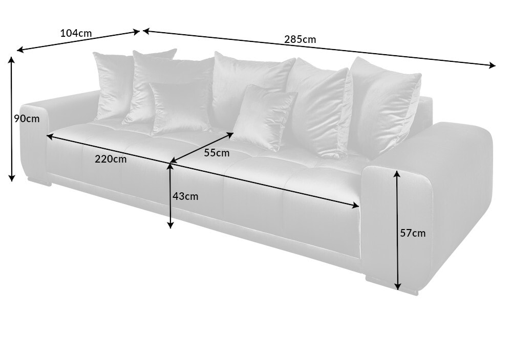 Big Sofa ELEGANCIA 285cm silbergrau Samt XXL Couch inkl. Kissen Federkern