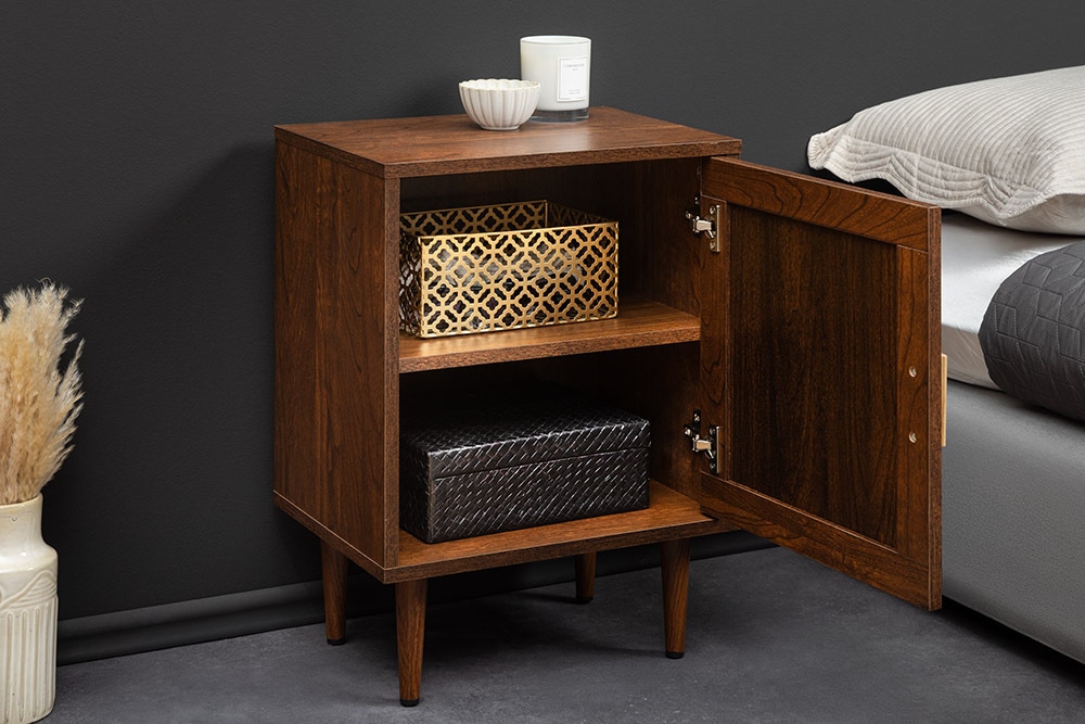 Design Nachttisch VIENNA 60cm braun Wiener Geflecht Beistelltisch mit Stauraum