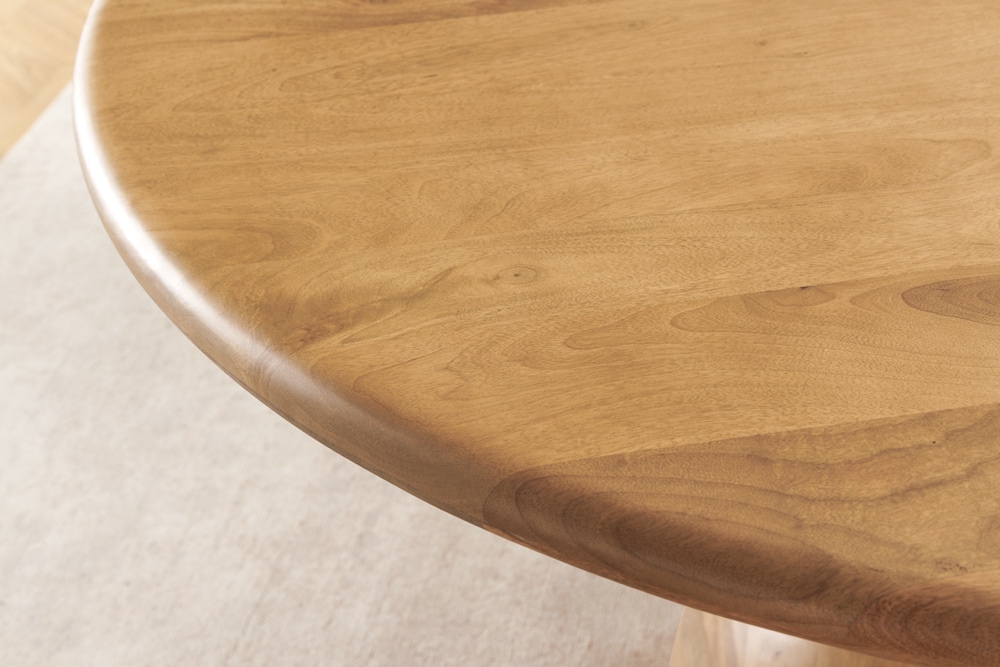 Massiver Esstisch MAESTRO 130cm creme Mangoholz rund mit Säulenfuß