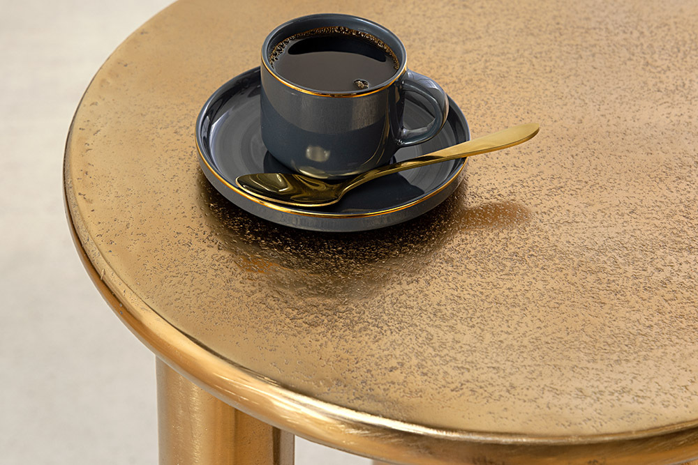 Handgefertigter Beistelltisch ABSTRACT 55cm gold schwarz Metall rund