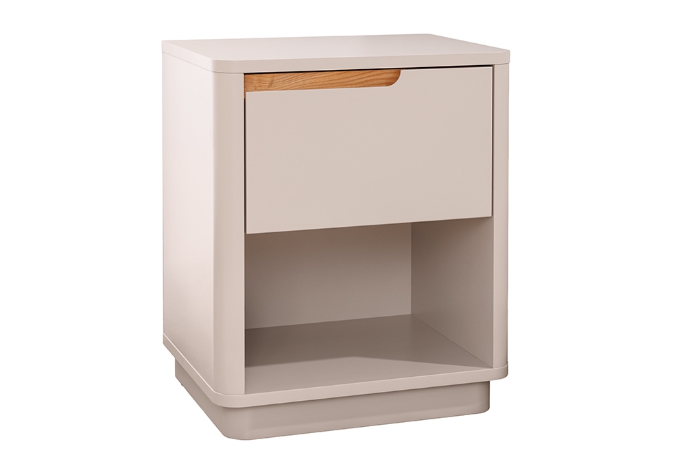 Design Nachtschrank LIV 55cm cashmere weiß mit Schublade und offenem Fach