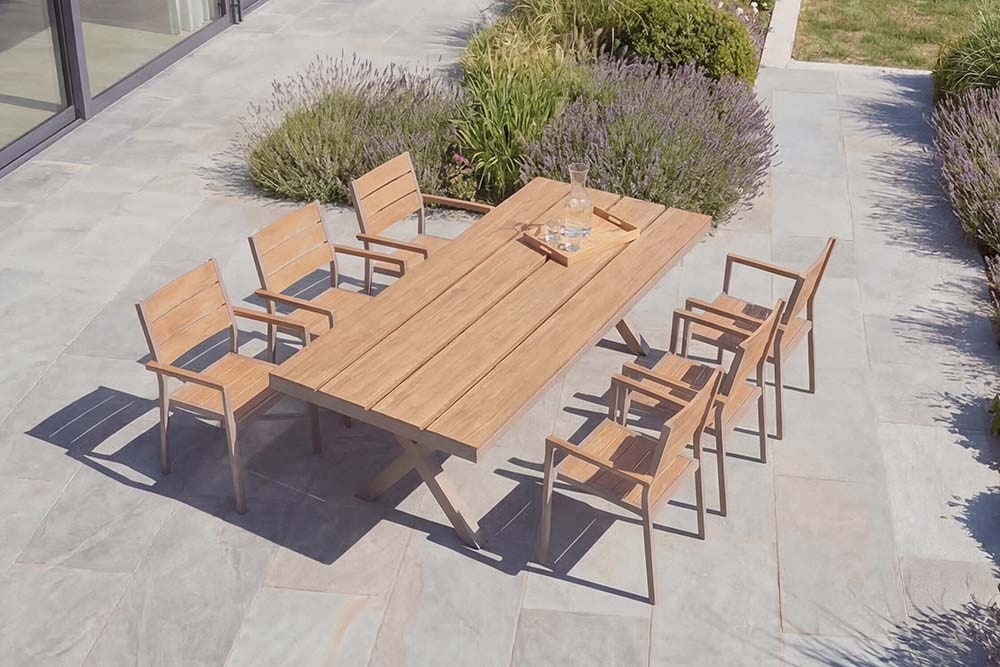 Moderner Gartentisch DESIGNO 200cm natur greige Aluminium wetterfest X-Gestell