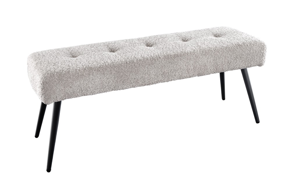 Design Sitzbank BOUTIQUE 100cm champagner greige Bouclé schwarze Metallbeine Polsterbank