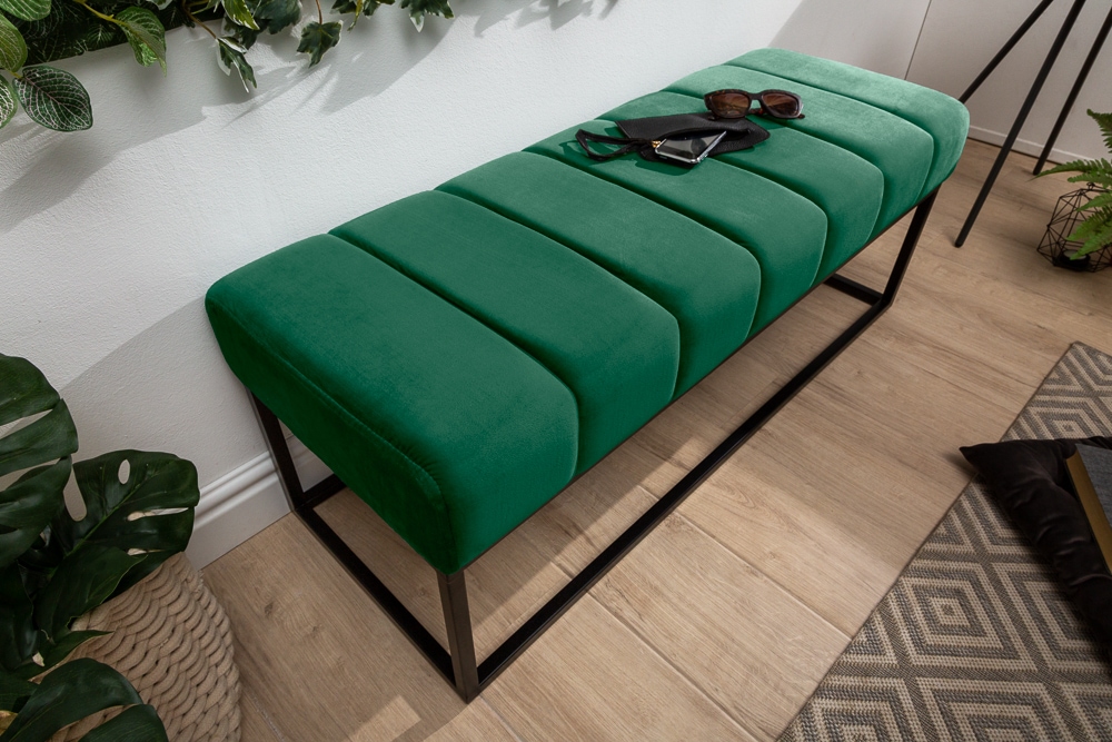 Elegante Sitzbank PETIT BEAUTÉ 110cm smaragdgrün Samt schwarzes Gestell