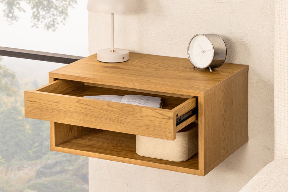 Nachttisch COMFORT 50cm natur Eichenholz-Design hängend mit Schublade und offenem Fach » Jetzt kaufen