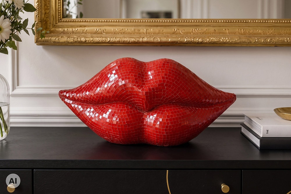 Glamouröse Deko-Figur DISCO LIP 35cm rot Glas-Mosaik-Design handmade