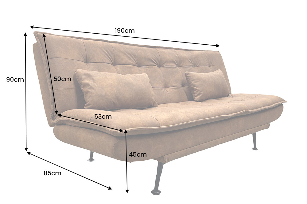 Modernes Schlafsofa JAZZ 190cm antik braun Microfaser 3-Sitzer Couch