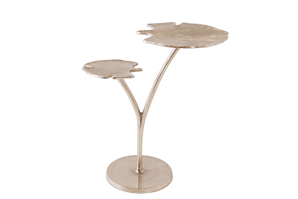 Dekorativer Beistelltisch GINKGO LEAFS 50cm silber handmade Metall