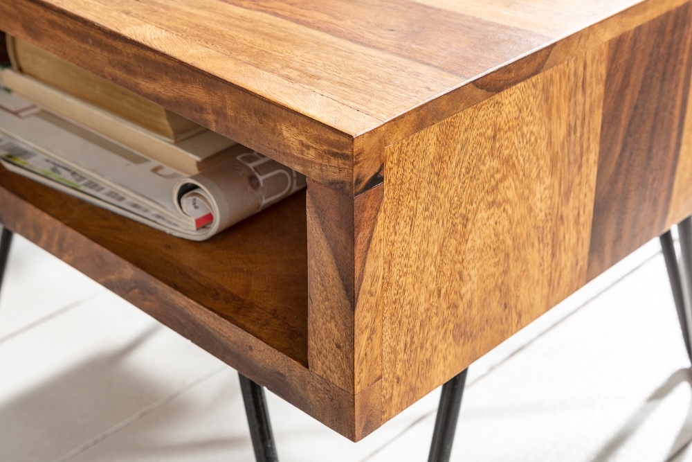 Massivholz Beistelltisch SCORPION 45cm braun Sheesham stone finish Hairpin Legs Stauraum