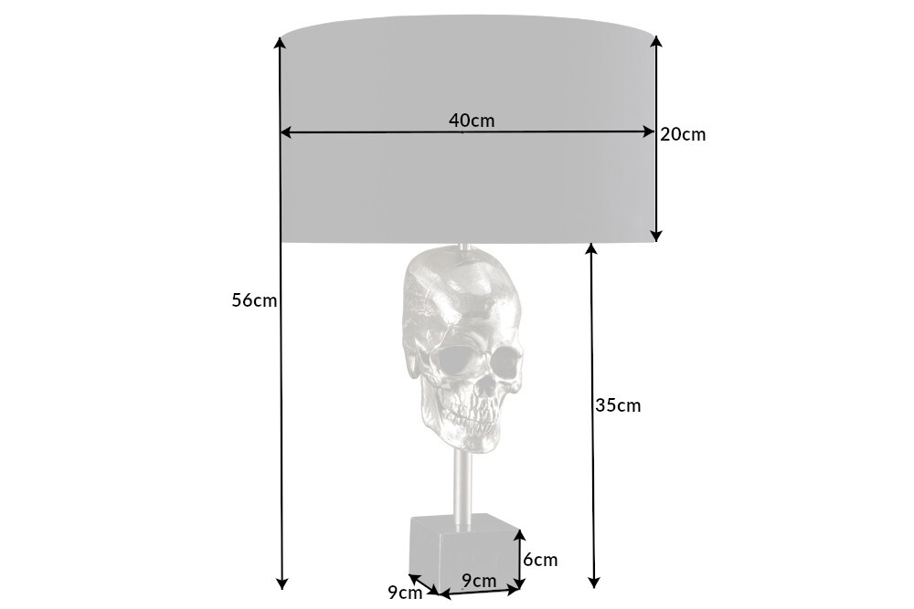 Extravagante Tischlampe SKULL 56cm schwarz silber Metall Totenkopf Skulptur Leuchte