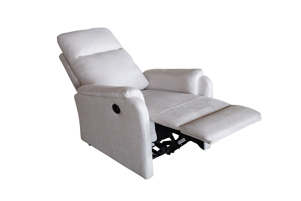 Exklusiver 1er Kinosessel HOLLYWOOD beige Strukturstoff elektrische Liegeposition