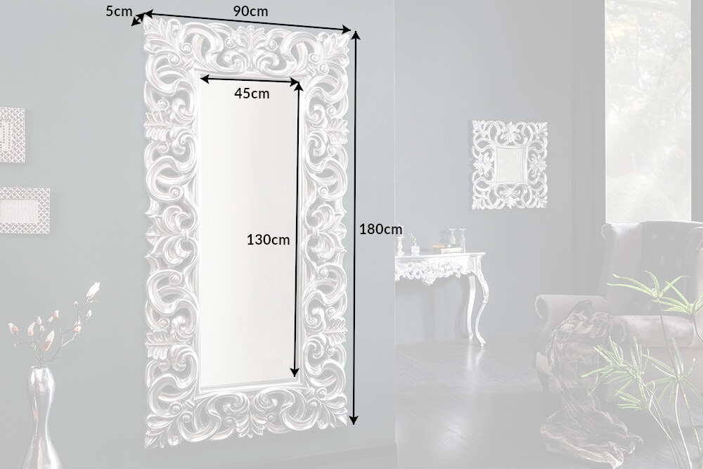 Eleganter Wandspiegel VENICE 180x90cm silber antik Barockstil