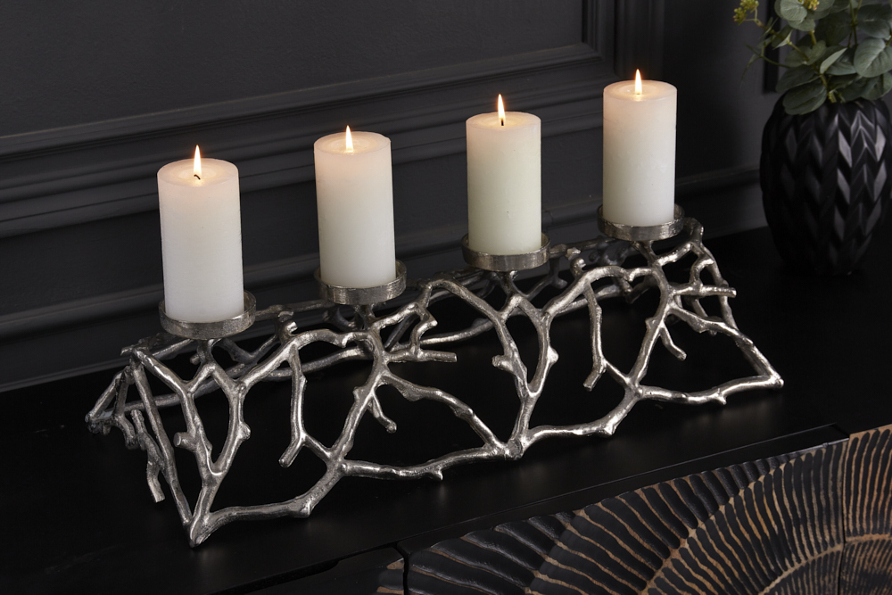 Eleganter Kerzenhalter ABSTRACT 60cm silber für 4 Kerzen
