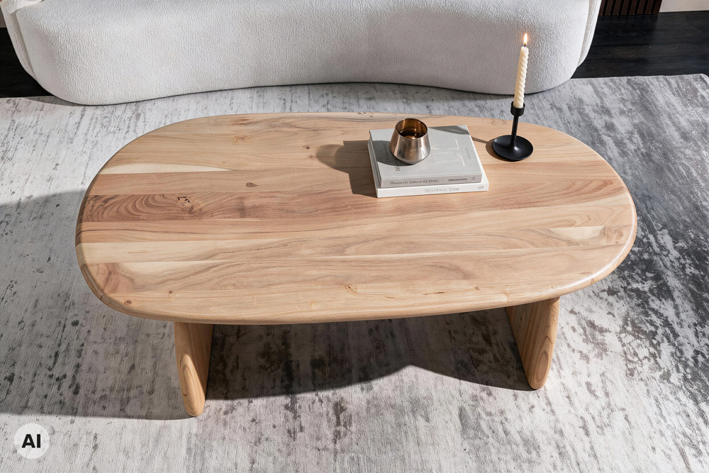 Design Couchtisch SCULPTURA 110cm natur Akazienholz organische Form