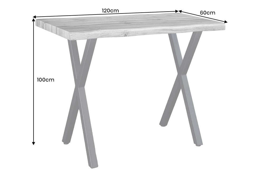 Industrial Bartisch WILD 120cm grau Wildeichen-Design schwarz Metall X-Gestell