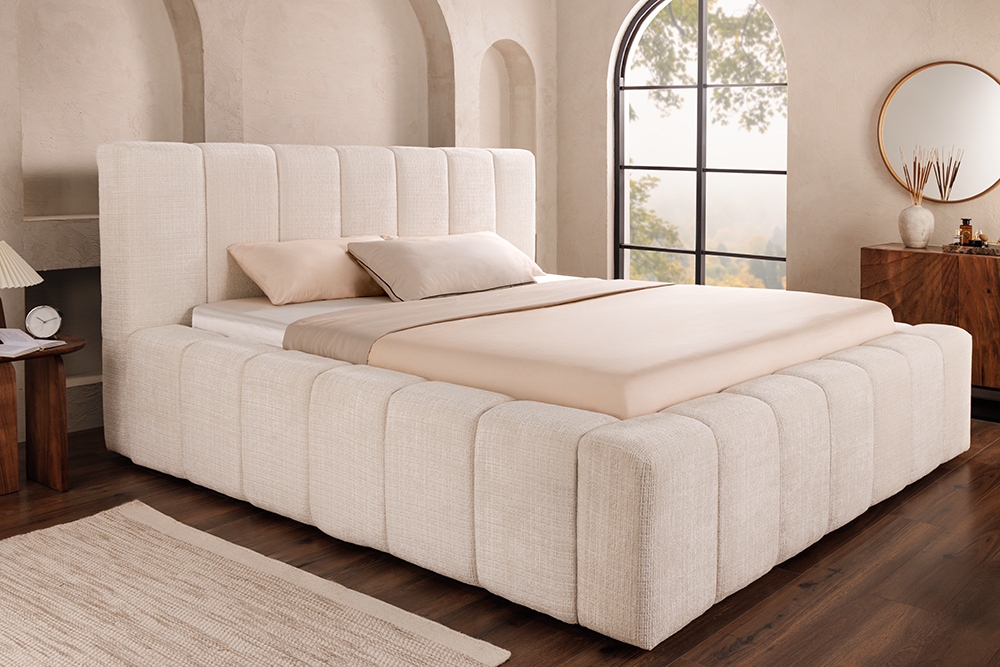 Boxbett SAVOY 180x200cm weiß Chenille Cremona mit Lattenrost und Stauraum