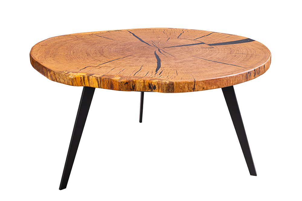 Runder Couchtisch ARBOR 75cm natur Eiche Massivholz schwarz Metall Beistelltisch