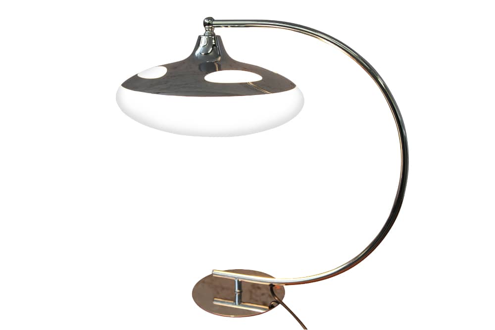 Moderne Tischlampe LUNA LOGO 45cm silber verchromt Tischleuchte