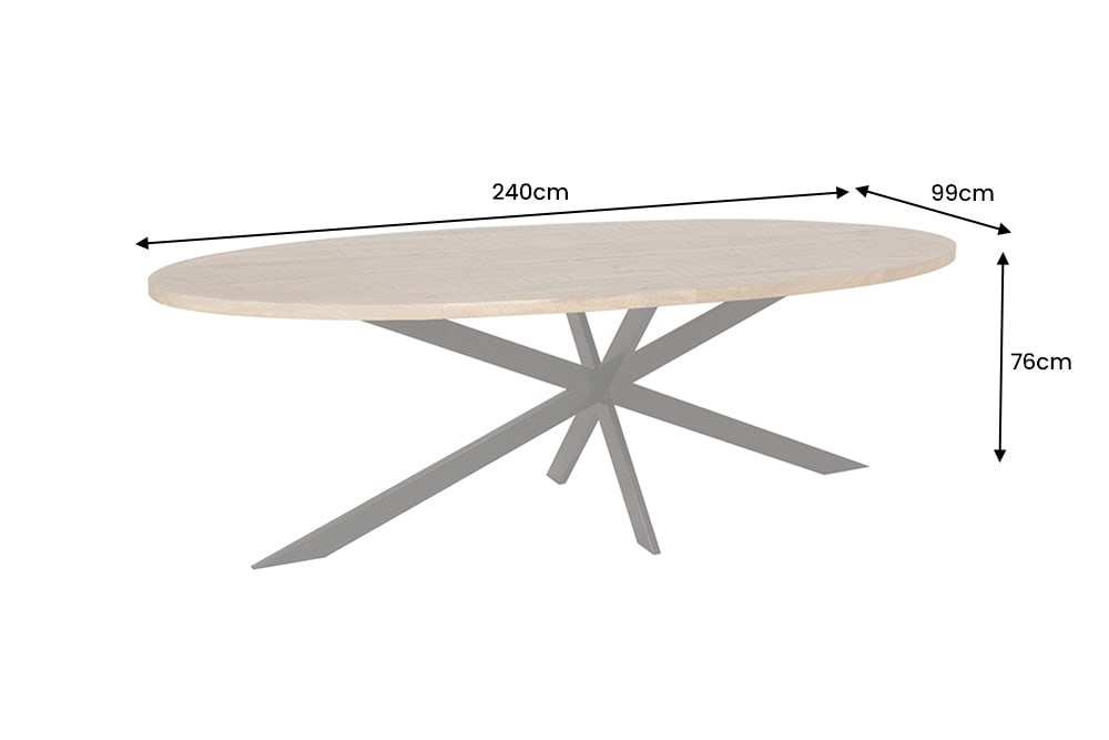 Massiver Esstisch GALAXIE 240cm braun Mangoholz oval schwarz Eisen Sterngestell