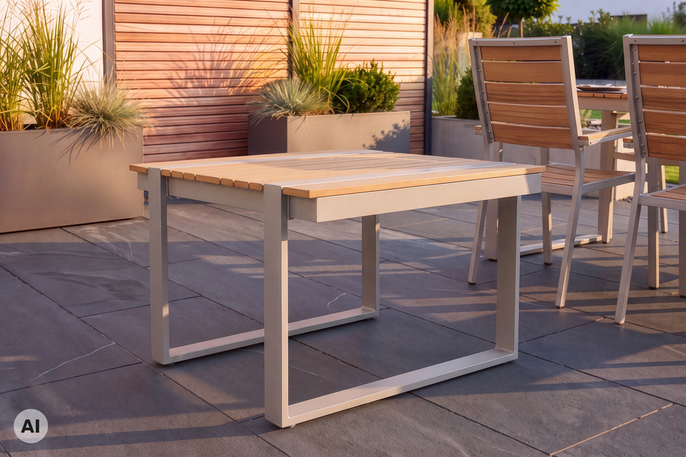 Gartentisch TAMPA LOUNGE 70cm natur greige Aluminium wetterfest Outdoor Balkontisch