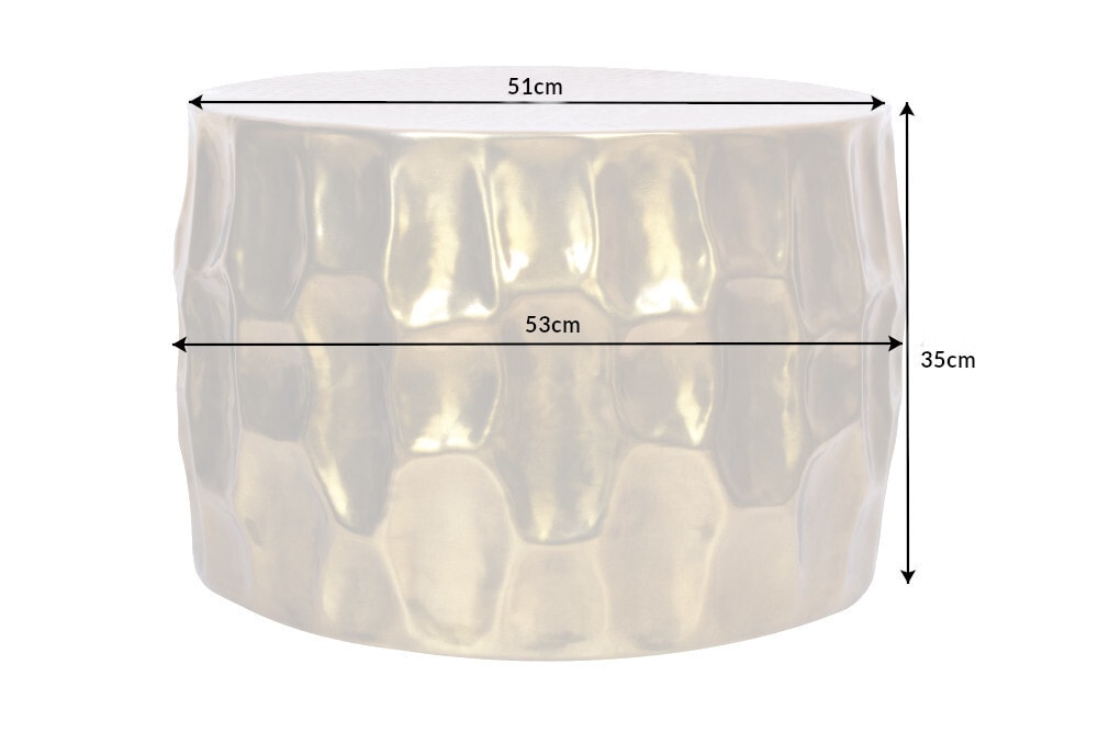 Runder Couchtisch ORGANIC ORIENT 55cm gold Metall Hammerschlag 3D-Design handmade