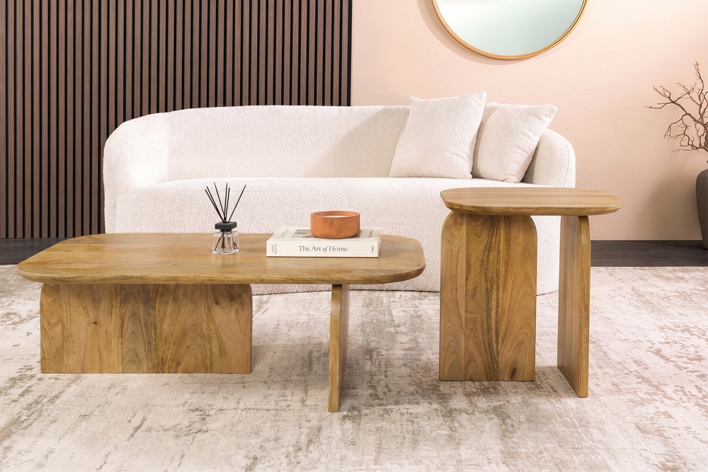 2er Set Couchtische GATSBY 100cm braun Mangoholz organische Form Beistelltisch