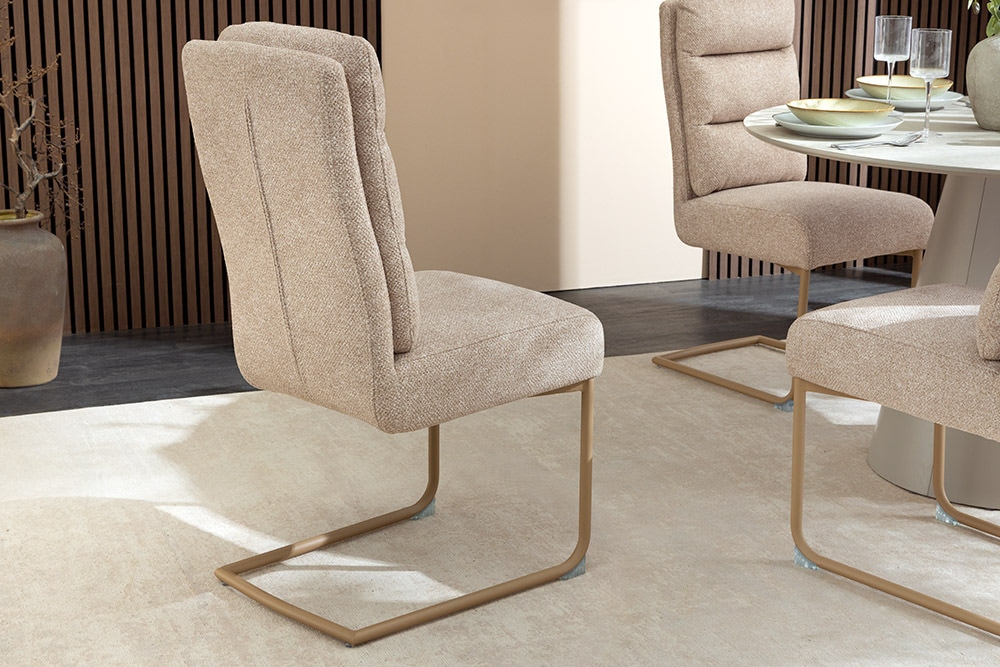 Design Freischwinger Stuhl COMFORT beige Strukturstoff mit Metallgestell