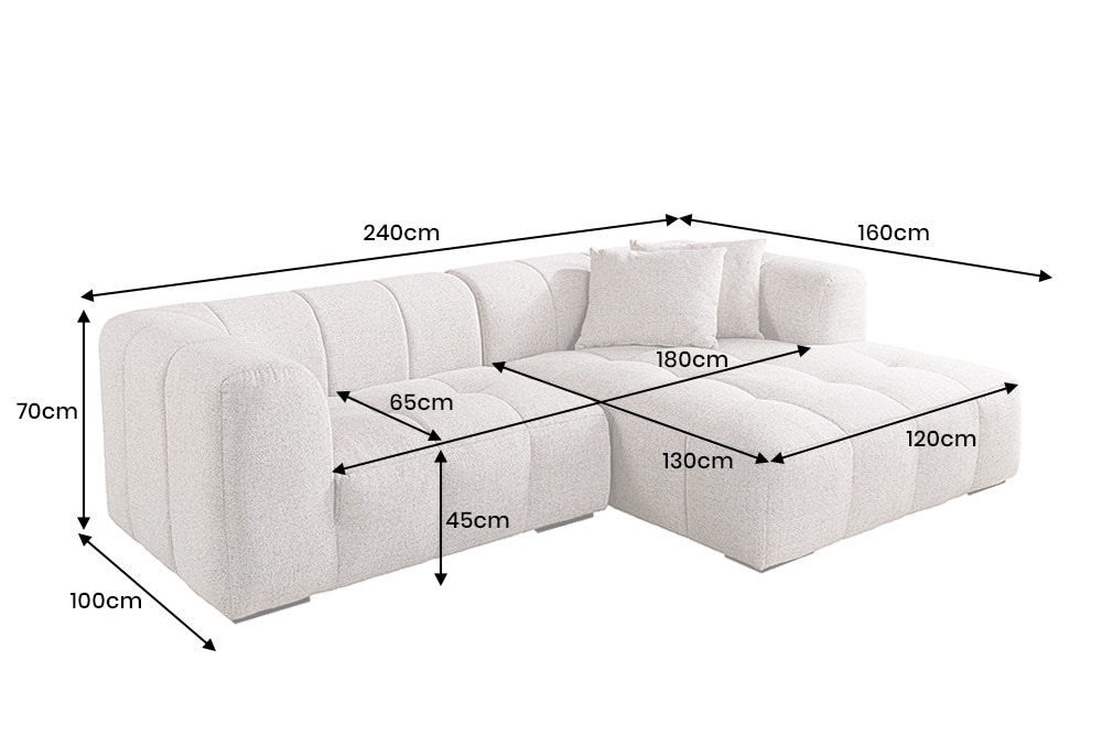 Modernes Ecksofa ZERO GRAVITY 240cm graphit beige Strukturstoff 3-Sitzer Couch