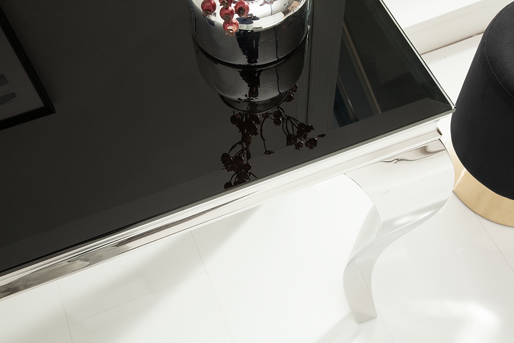 Eleganter Konsolentisch MODERN BAROCK 145cm schwarz Opalglas Edelstahlbeine
