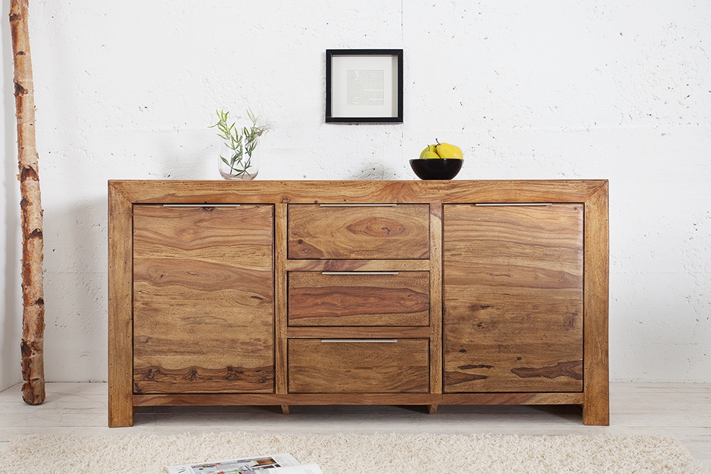 Massivholz Sideboard PURE 135cm braun Sheesham stone finish Kommode mit Schubladen
