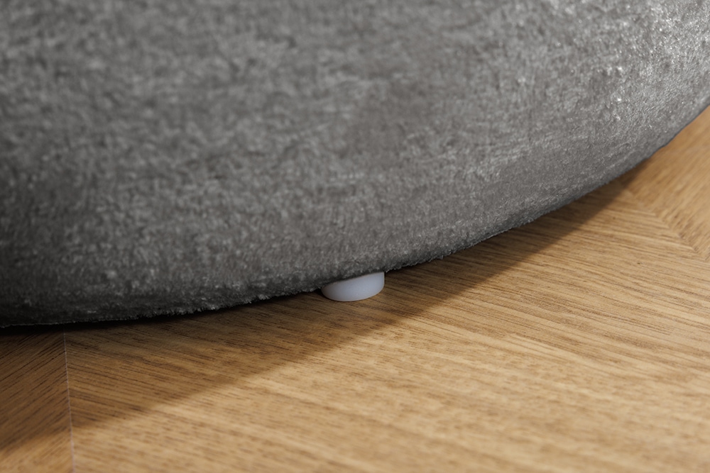 Runder Couchtisch ORBIT 50cm grau Bouclé Hocker mit Tablett und Stauraum