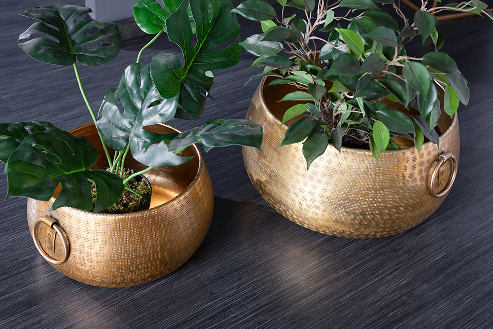 Handgefertigte Schalen 2er Set ORIENT gold Blumentopf im Hammerschlagdesign