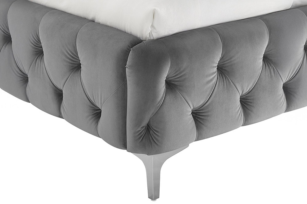 Doppelbett MODERN BAROCK 180x200cm grau Samt Chesterfield Design