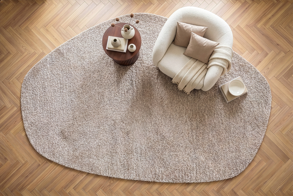 Design Teppich ORGANIC 350x240cm taupe Hochflor Indoor-Teppich organische Form