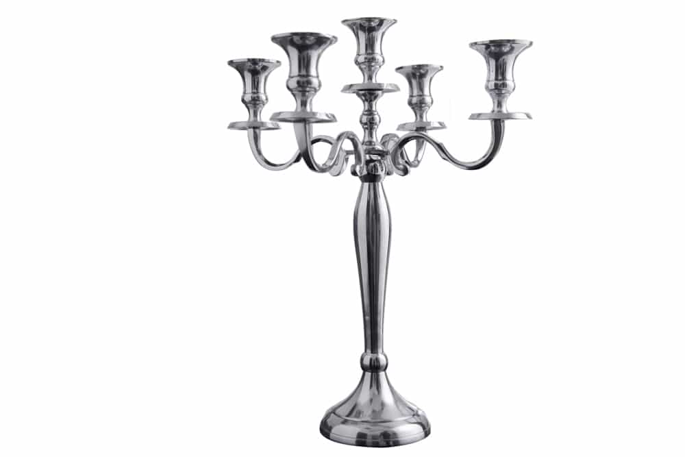 Kerzenständer MODERN BAROCK 40cm silber 5-armig Lüster Aluminium poliert Kerzenhalter