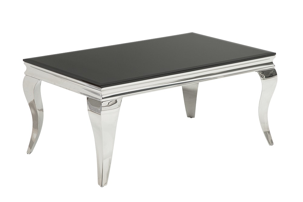 Eleganter Couchtisch MODERN BAROCK 100cm silber mit schwarzem Opalglas
