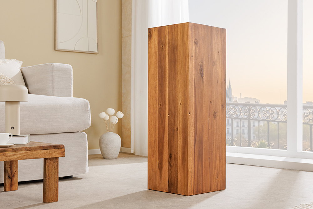 Massivholz Dekosäule COLUMNA 75cm braun Akazie Beistelltisch Massivholz Dekosäule COLUMNA 75cm braun Akazie Beistelltisch