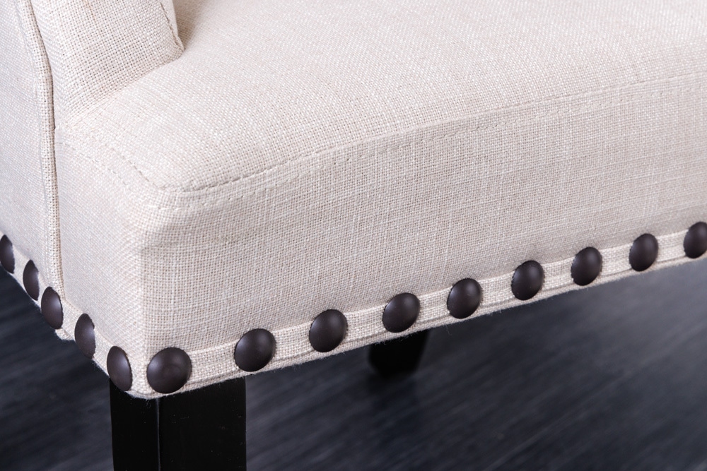 Design Stuhl CASTLE beige schwarz Strukturstoff Armlehnen Holzfüße