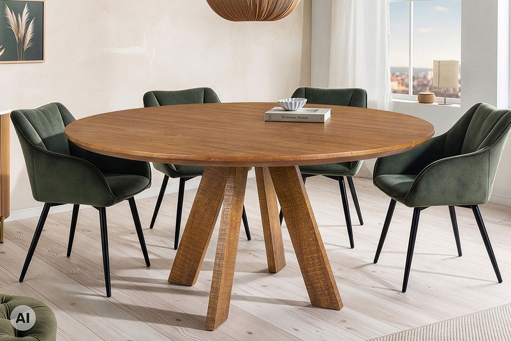 Runder Esstisch ART WOOD 140cm braun honey finish Mangoholz massiv