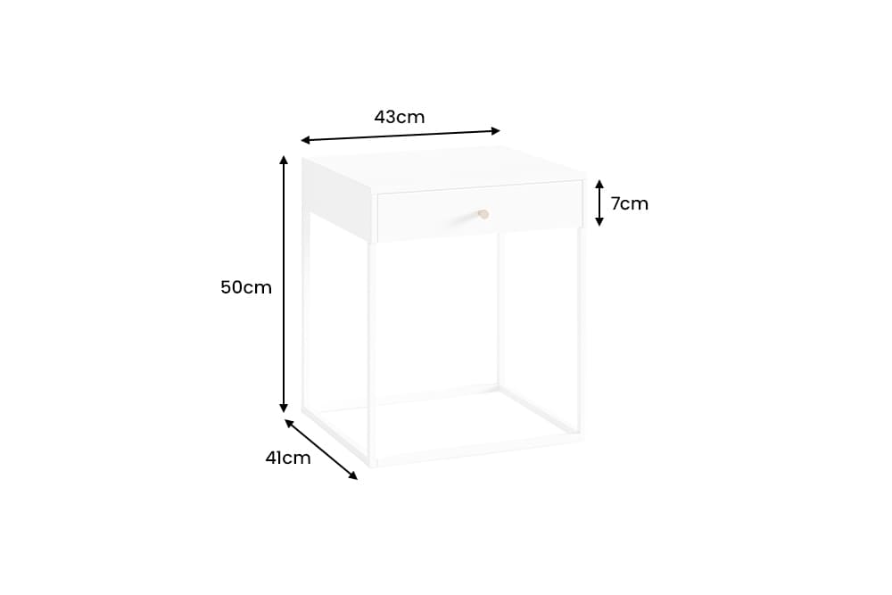 Industrial Beistelltisch SLIM LINE 50cm weiß Metall mit Schublade Nachttisch