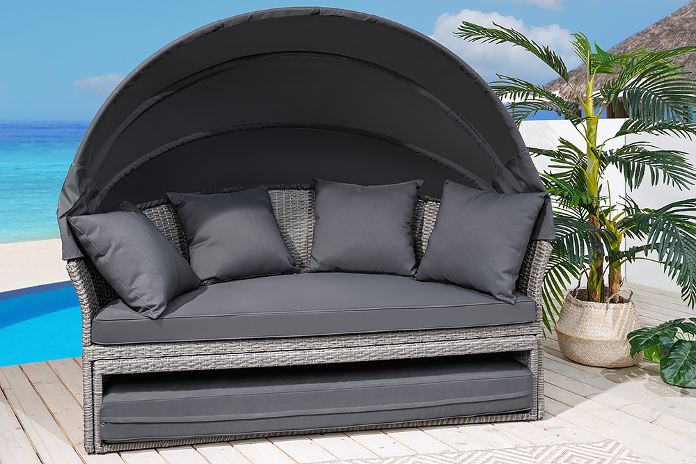 Outdoor Sonneninsel PLAYA LIVING 165cm grau Polyrattan Aluminium inkl. Kissen wetterfest