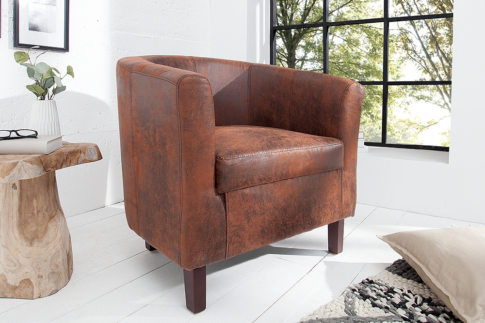 Design Lounge Sessel HEMINGWAY whisky braun mit Armlehnen Cocktailsessel Massivholzbeine