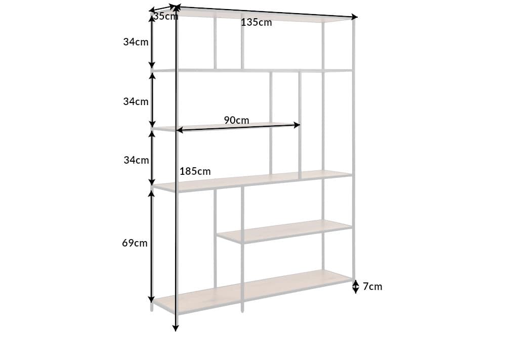 Industrial Bücherregal SLIM LINE 185x135cm Wildeiche schwarz sechs Regalböden