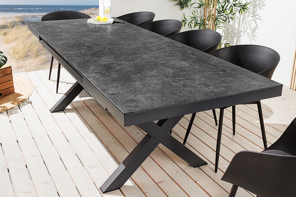 Ausziehbarer In- und Outdoor Esstisch EMPIRE 180-240cm anthrazit Keramik Gartentisch