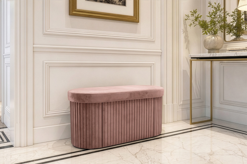 Faltbare Polsterbank ÉLAN 80cm rosa Samt Sitzbank mit Stauraum