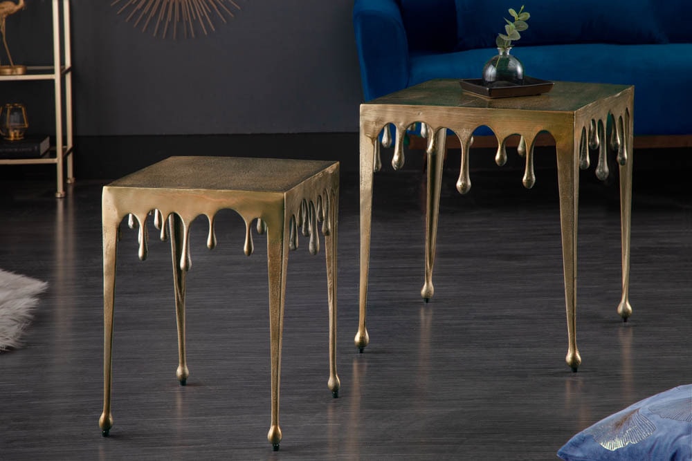 Extravaganter Couchtisch LIQUID LINE L 46cm gold Tropfen-Design