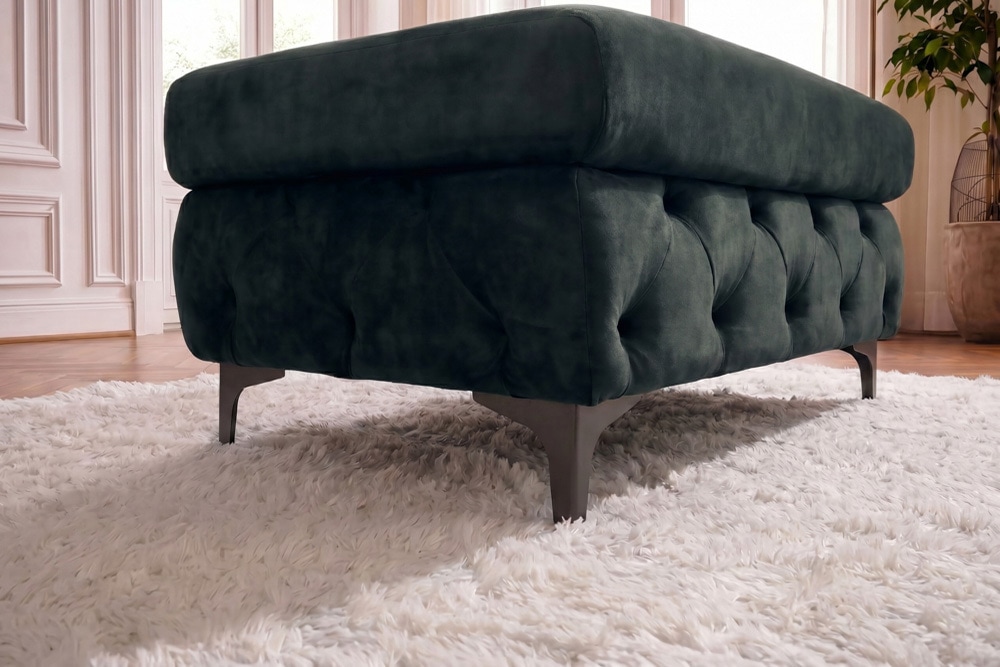 Chesterfield Sitzhocker MODERN BAROCK 95cm petrol Samt Fußhocker