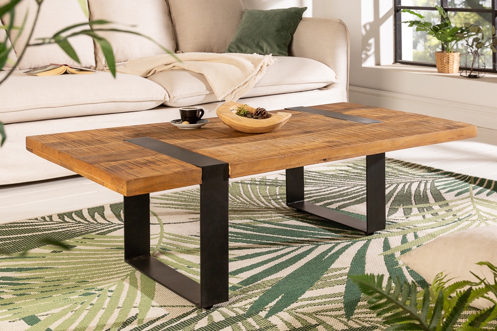 Massiver Couchtisch IRON CRAFT 100cm braun natur Mangoholz schwarz Metall » Jetzt kaufen