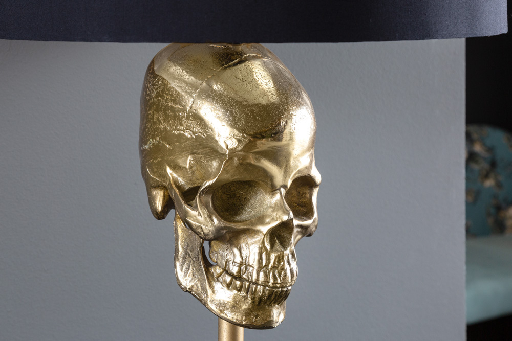 Extravagante Tischlampe SKULL 56cm schwarz gold Metall Totenkopf Skulptur Leuchte