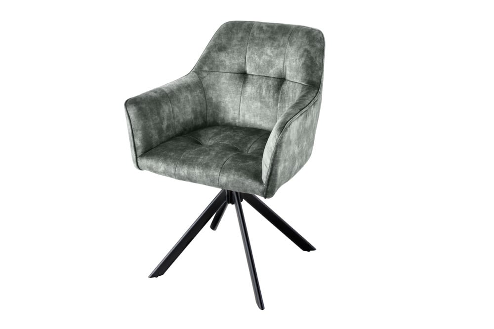 Design Stuhl LOFT grün Samt drehbar Metallgestell schwarz mit Armlehne